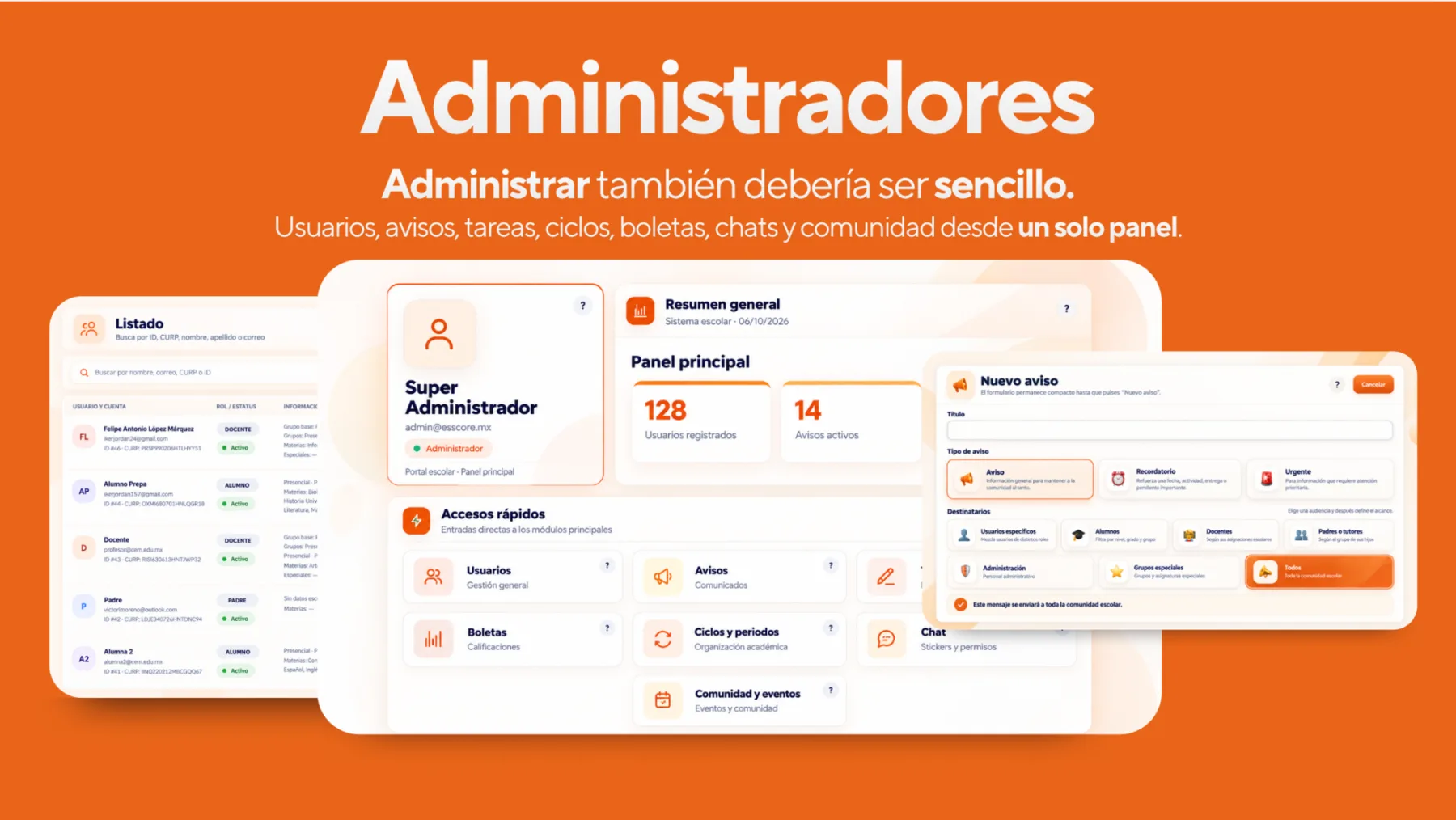 Panel ESCCORE para administradores
